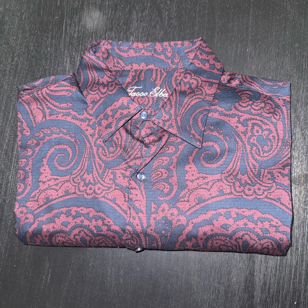 Tasso Elba Blue and Red Paisley Button-Down Shirt
